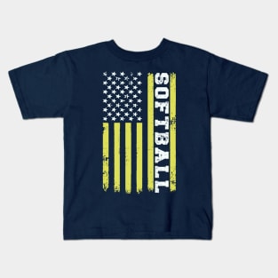 Softball American Flag Kids T-Shirt